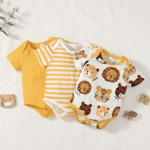 3PCS Bundle Newborn Baby Boy Plain Striped Animal Print