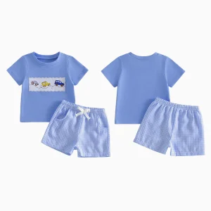 Boys' Car Embroidered Summer Outfit Set