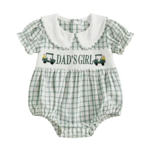 Baby Girl Plaid Romper Golf Cart Letter