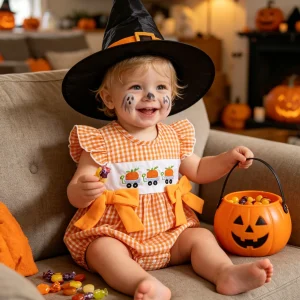 Orange Pumpkin Embroidery Halloween Bubble