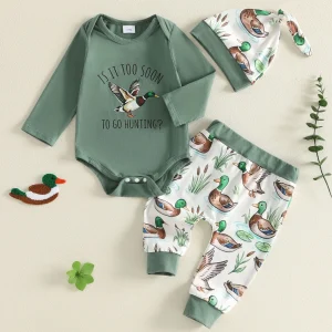 Duck Print Pants Romper Baby Boy Fall Outfit