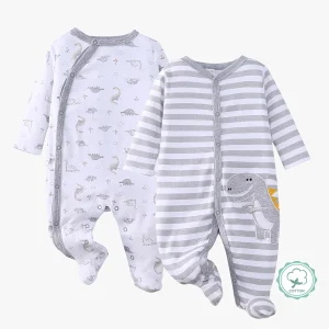 2pcs Zip Footed Rompers for Baby Boy